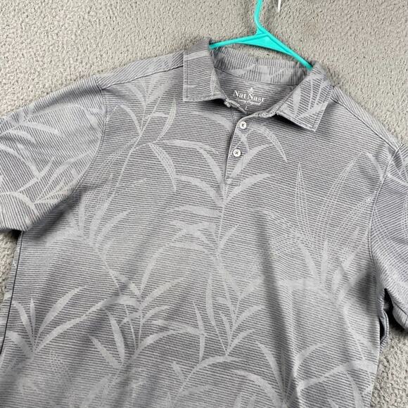 Nat Nast Polo Golf Causal Shirt Mens Large Gray Floral Print Classic Performance - Picture 2 of 11